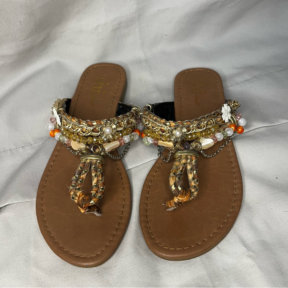 Women’s Shi by Journey- Beaded Thong Sandals 7.5 Bohemian